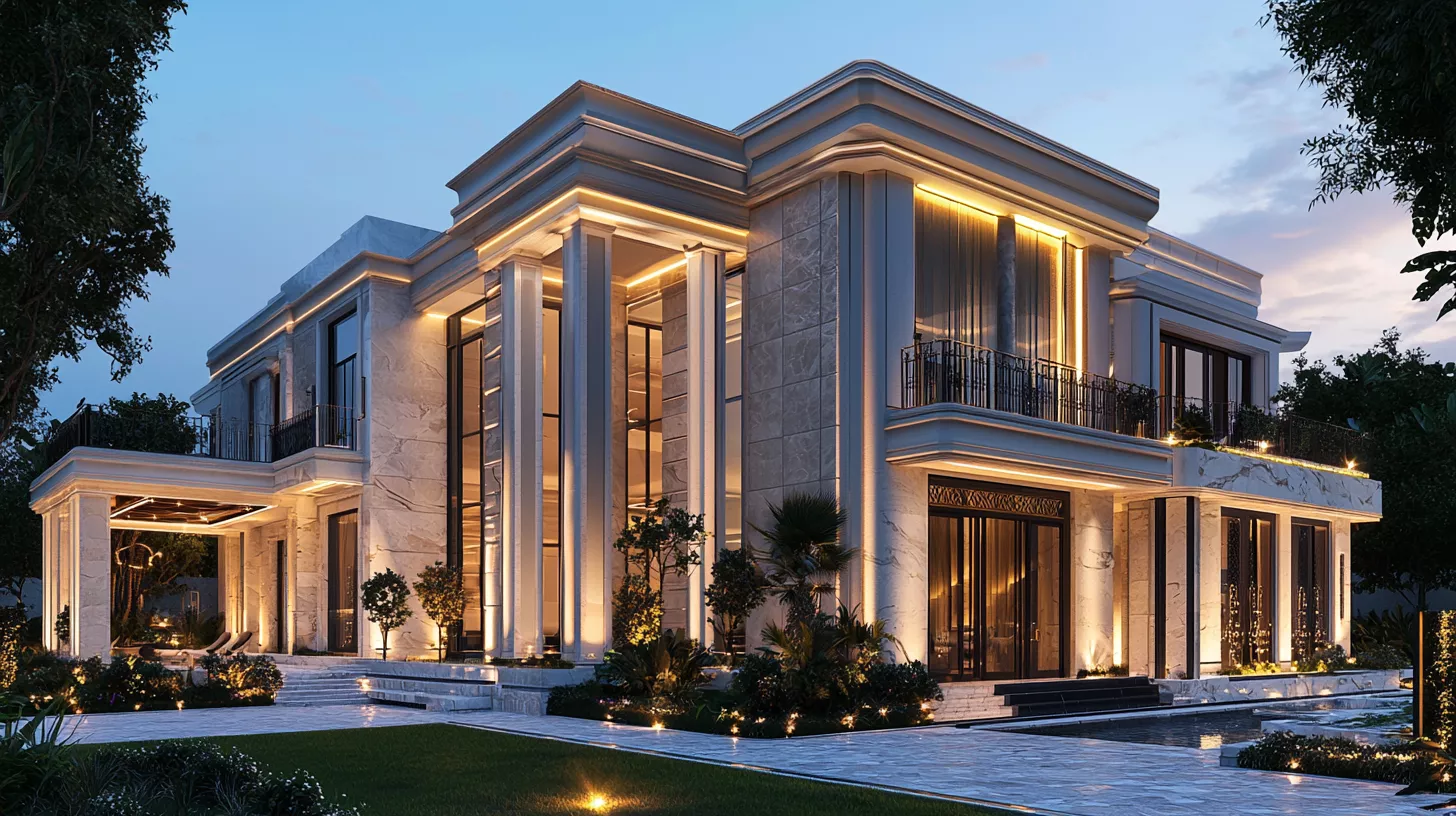 تصميم معماري واقعي بدقة 8K لفيلا فاخرة حديثة في الرياض تجسّد التكامل السعودي التركي في التصميم والتنفيذ، تجمع بين المواد الأوروبية الفاخرة والحرفية التركية والفخامة السعودية، في مشهد يعكس الدقة والجمال والابتكار بالذكاء الاصطناعي بأسلوب عصري خالد.