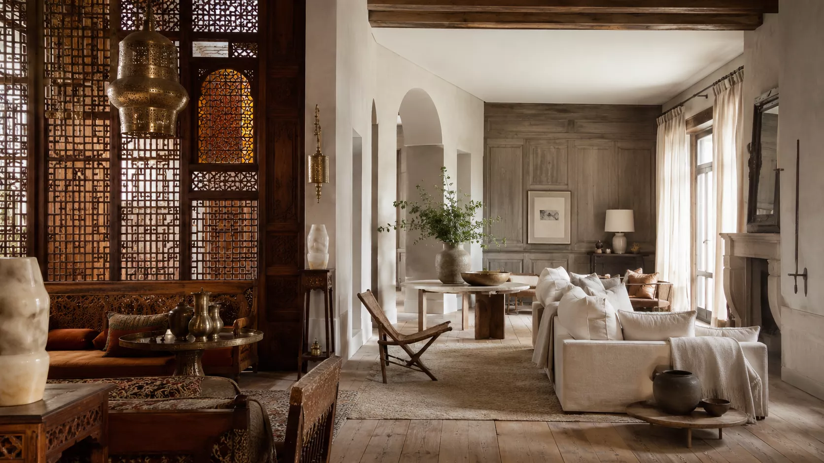Interior design that showcases a sophisticated dialogue between Egyptian and Belgian styles. A dialogue between Egyptian and Belgian styles in interior design