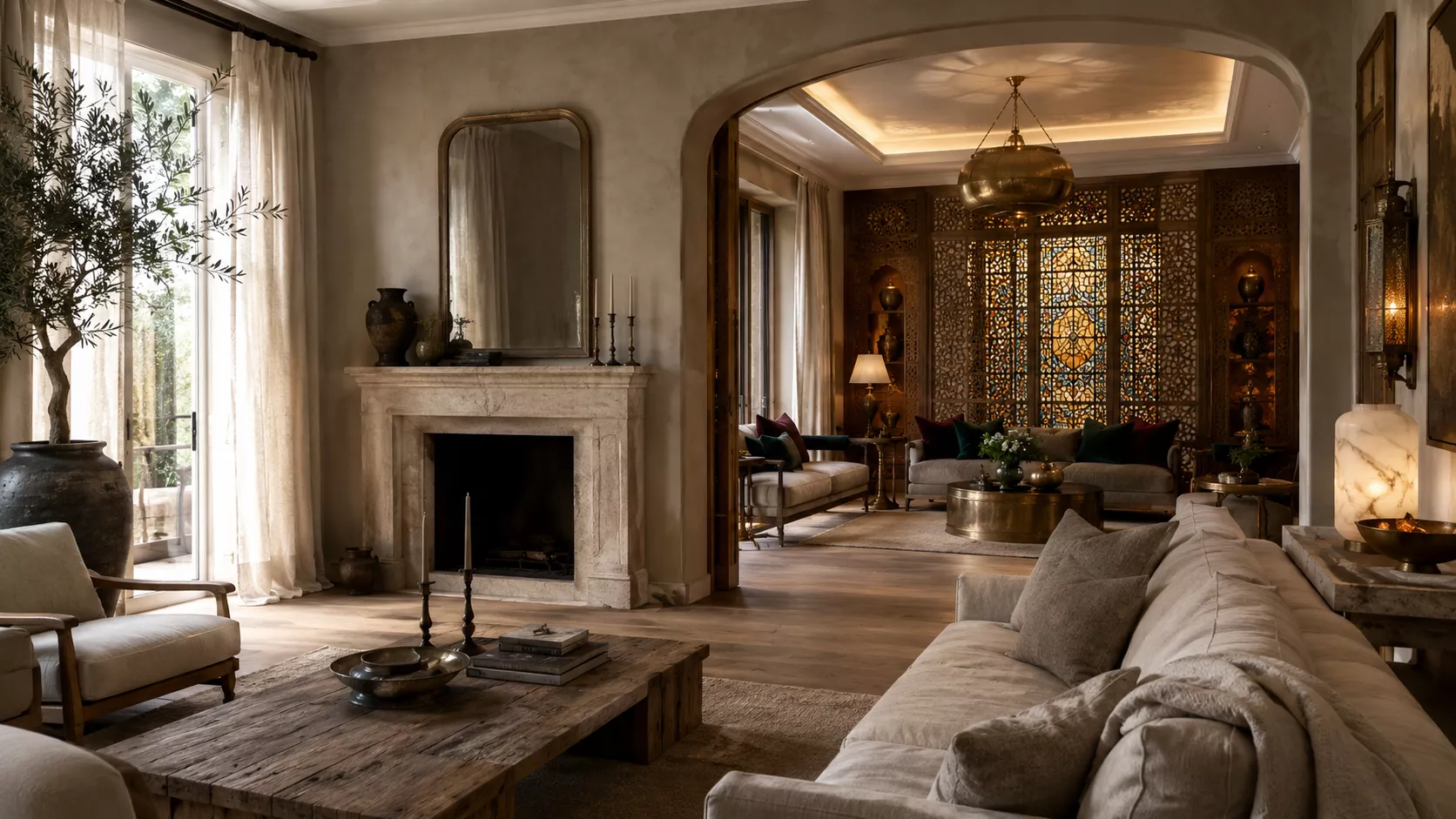 Villa design that connects a quiet lounge with a richly furnished majlis in the Egyptian-Belgian style. A luxurious villa combining Belgian tranquility and Egyptian opulence