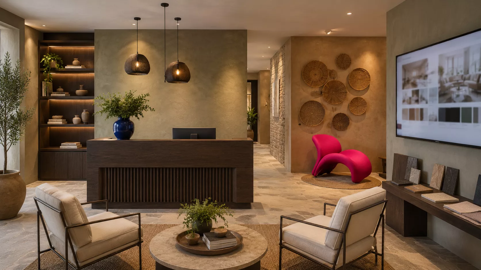 Commercial office design using natural materials and a touch of international color. Commercial office design using natural materials and a touch of international color.
